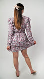 Sommer romantische kurze weiße lila Kleid mit Blumenmuster